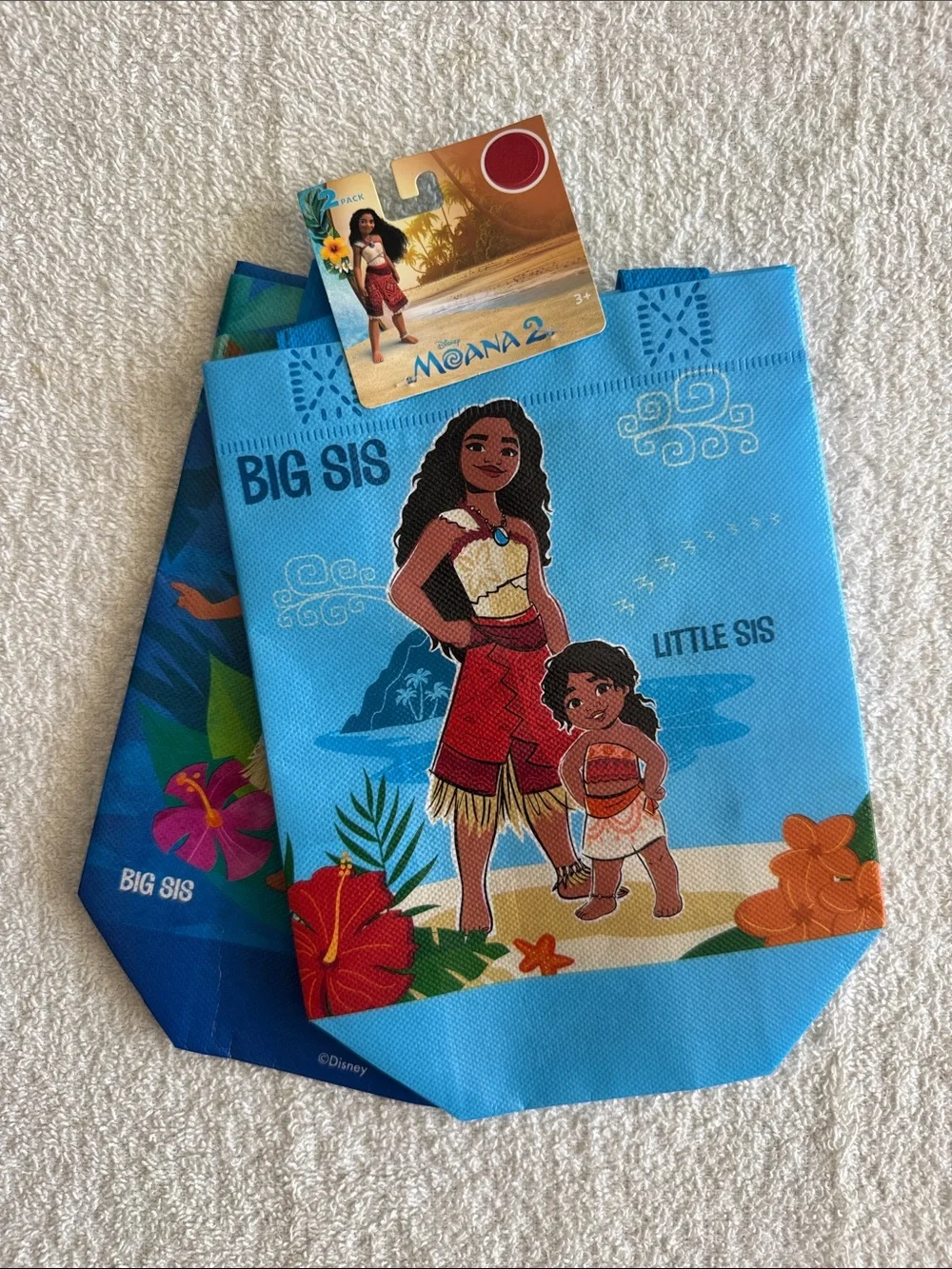 Disney Moana 2 Blue Kids Tote Bag with Big Sis & Little Sis Artwork